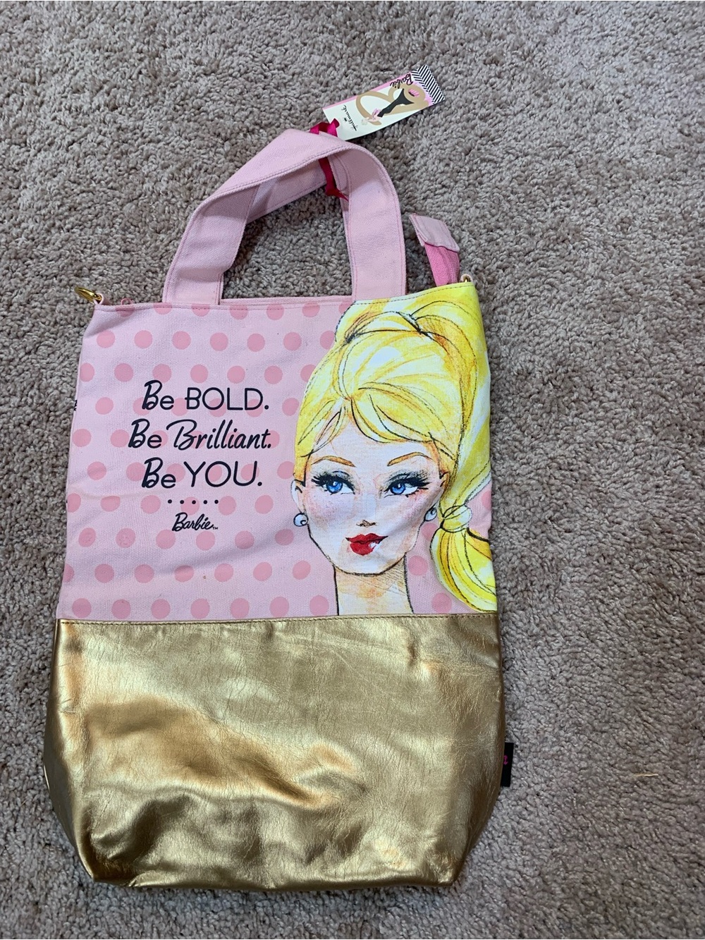 Barbie Pink & Gold Illustrated Tote - Be Bold Quote